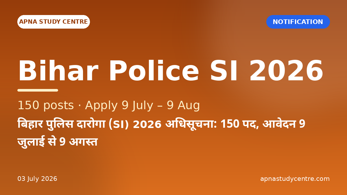 Bihar Police SI (Daroga) 2026 Notification: 150 Posts, Apply 9 July – 9 August