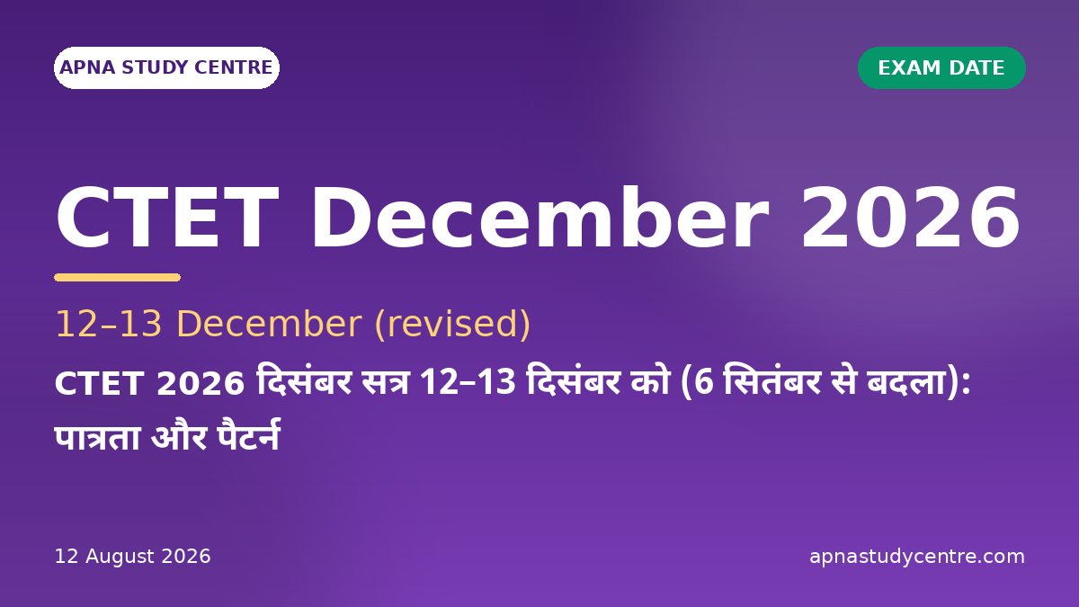 CTET 2026 December Session on 12–13 Dec (Revised from 6 Sept): Eligibility & Pattern