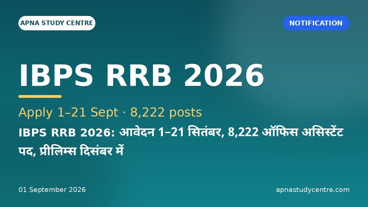 IBPS RRB 2026: Apply 1–21 Sept, 8,222 Office Assistant Posts, Prelims in December