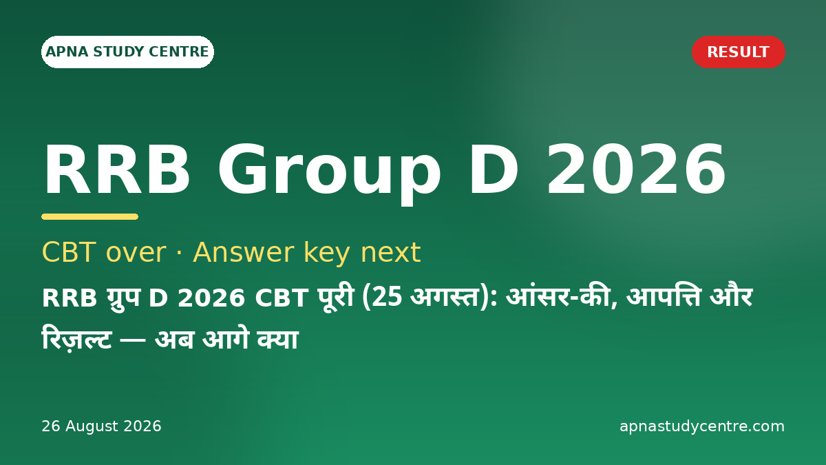 RRB Group D 2026 CBT Over (25 Aug): Answer Key, Objection & Result — What Next