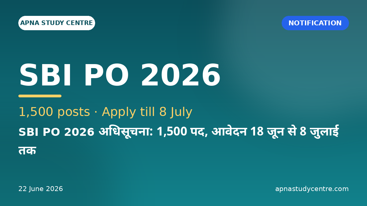 SBI PO 2026 Notification: 1,500 Posts, Apply 18 June – 8 July