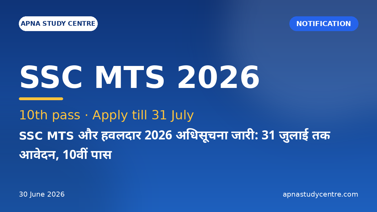 SSC MTS & Havaldar 2026 Notification Out: Apply till 31 July, 10th Pass